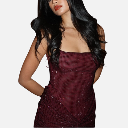 Women's Sequin Formal Maxi Dress | Backless Spaghetti Strap Sparkly Evening Gown