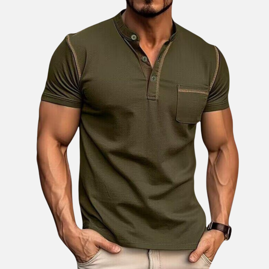 Men's Slim Fit Henley Polo Shirt | Short Sleeve