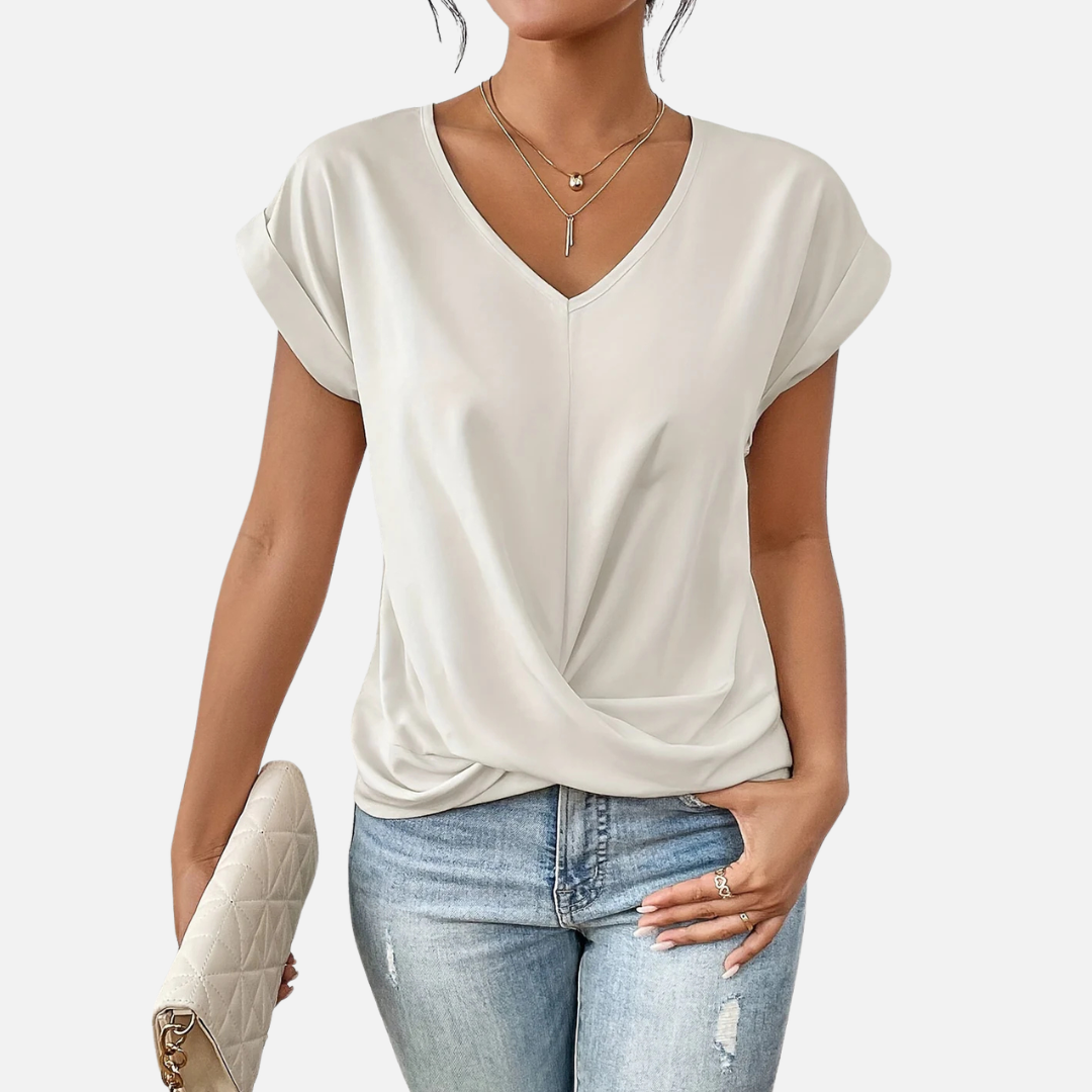 Women's V-Neck Twist Front T-Shirt | Cap Sleeve