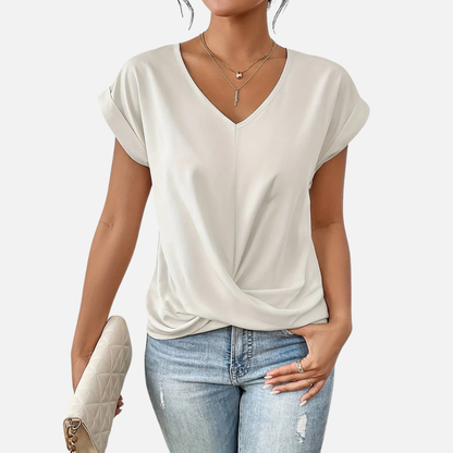 Women's V-Neck Twist Front T-Shirt | Cap Sleeve