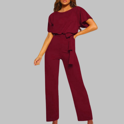 Women's Wide Leg Jumpsuit with Batwing Sleeves and Tie Waist
