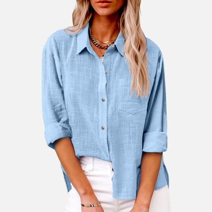 Women's Oversized Linen Shirt | Long Sleeve Button-Down Casual Blouse