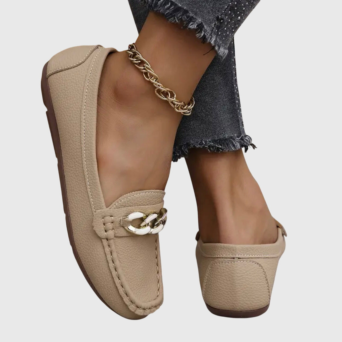 Women's Slip-On Loafers with Gold Chain Detail