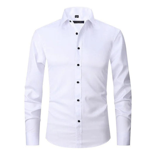 Men's Button-Up Shirt – Long Sleeve, Stretch, Wrinkle-Resistant