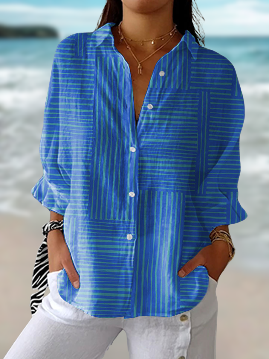 Women's Striped Button-Down Blouse with Collar