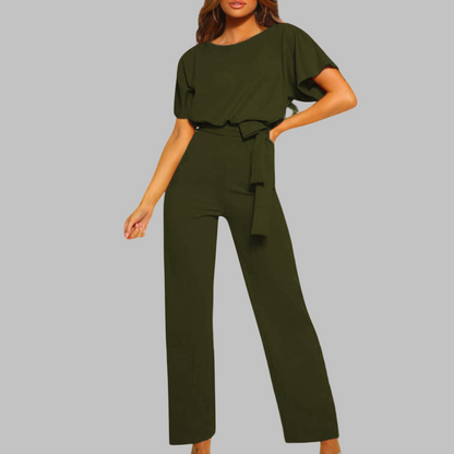 Women's Wide Leg Jumpsuit with Batwing Sleeves and Tie Waist