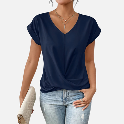 Women's V-Neck Twist Front T-Shirt | Cap Sleeve