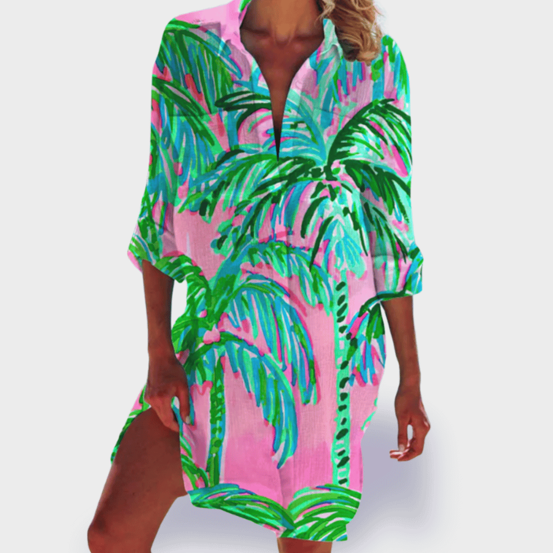 Women's Tie-Dye Shirt Dress with Button Front