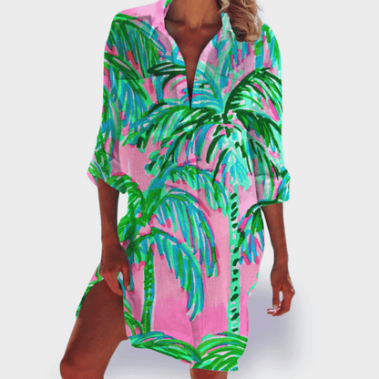 Women's Tie-Dye Shirt Dress with Button Front
