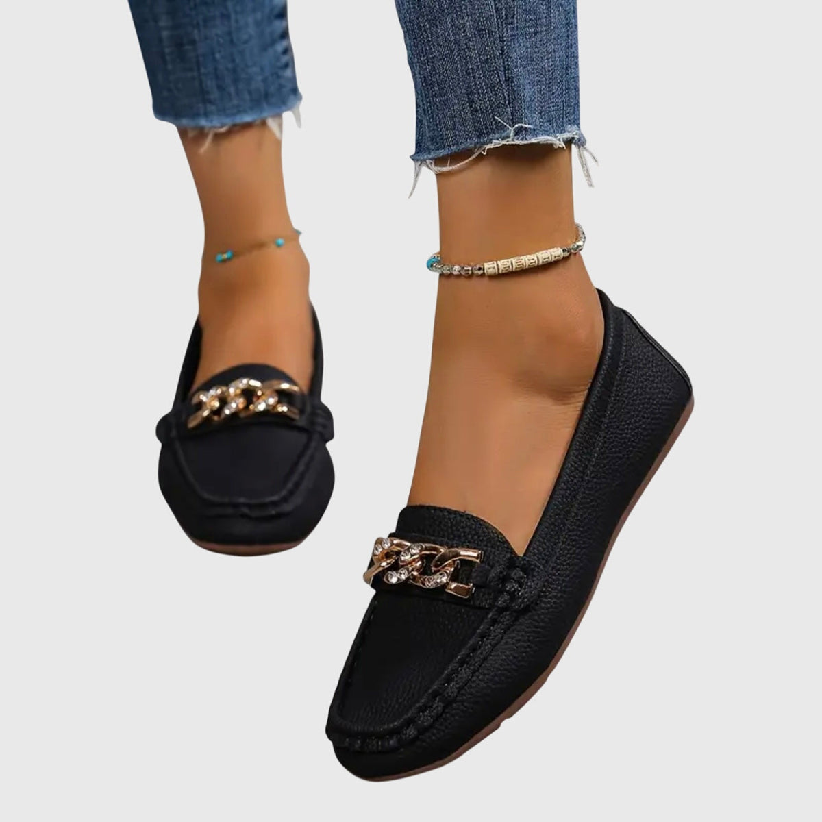 Women's Slip-On Loafers with Gold Chain Detail