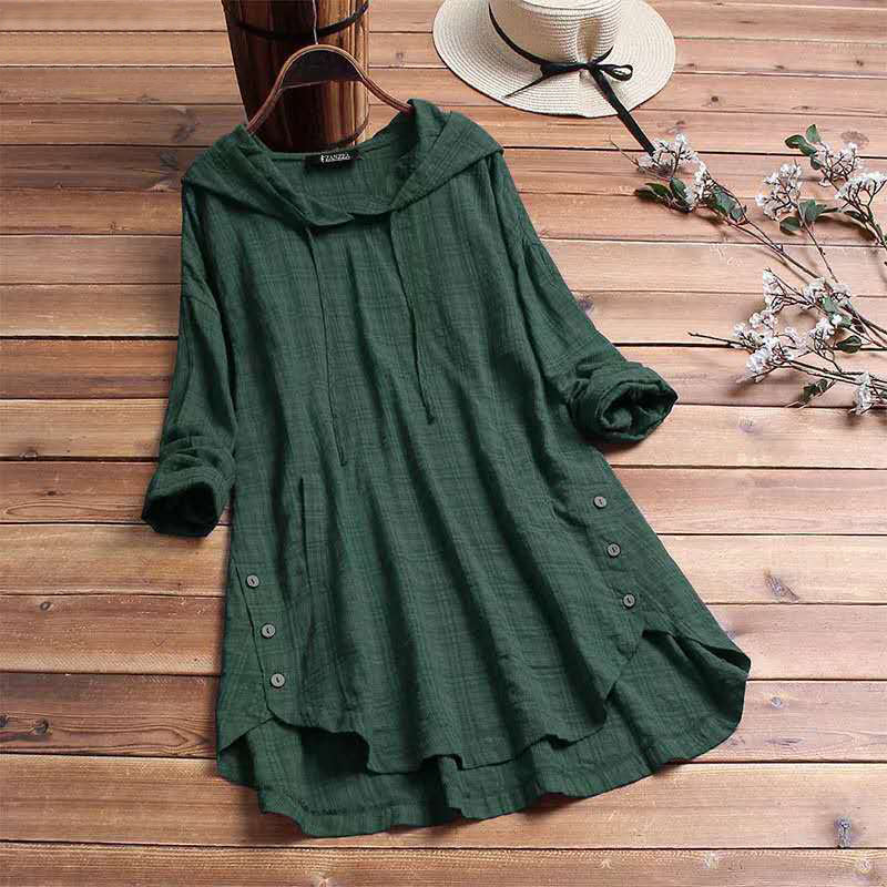 Women's Hooded Longline Tunic Top with Side Buttons