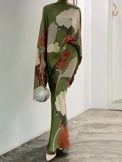 Women's Printed Cape Top and Long Skirt Set