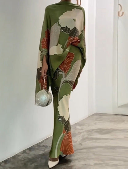 Women's Printed Cape Top and Long Skirt Set