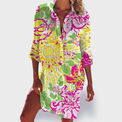 Women's Tie-Dye Shirt Dress with Button Front