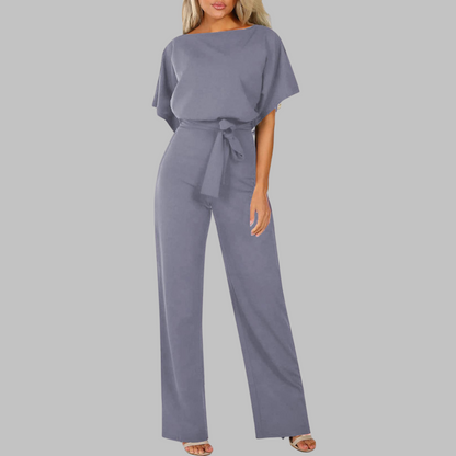 Women's Wide Leg Jumpsuit with Batwing Sleeves and Tie Waist
