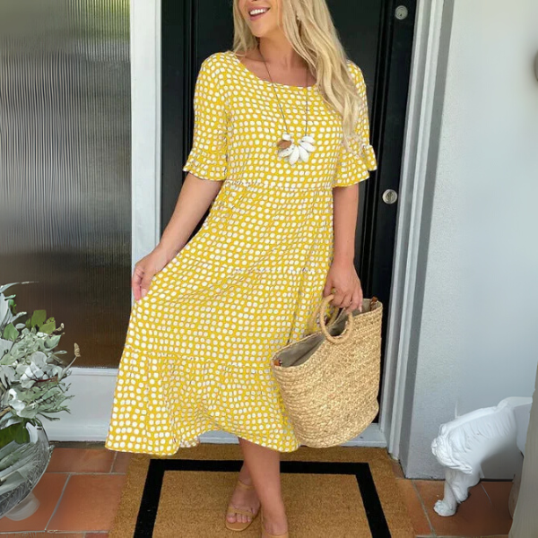 Women's Tiered Midi Dress with Short Ruffle Sleeves