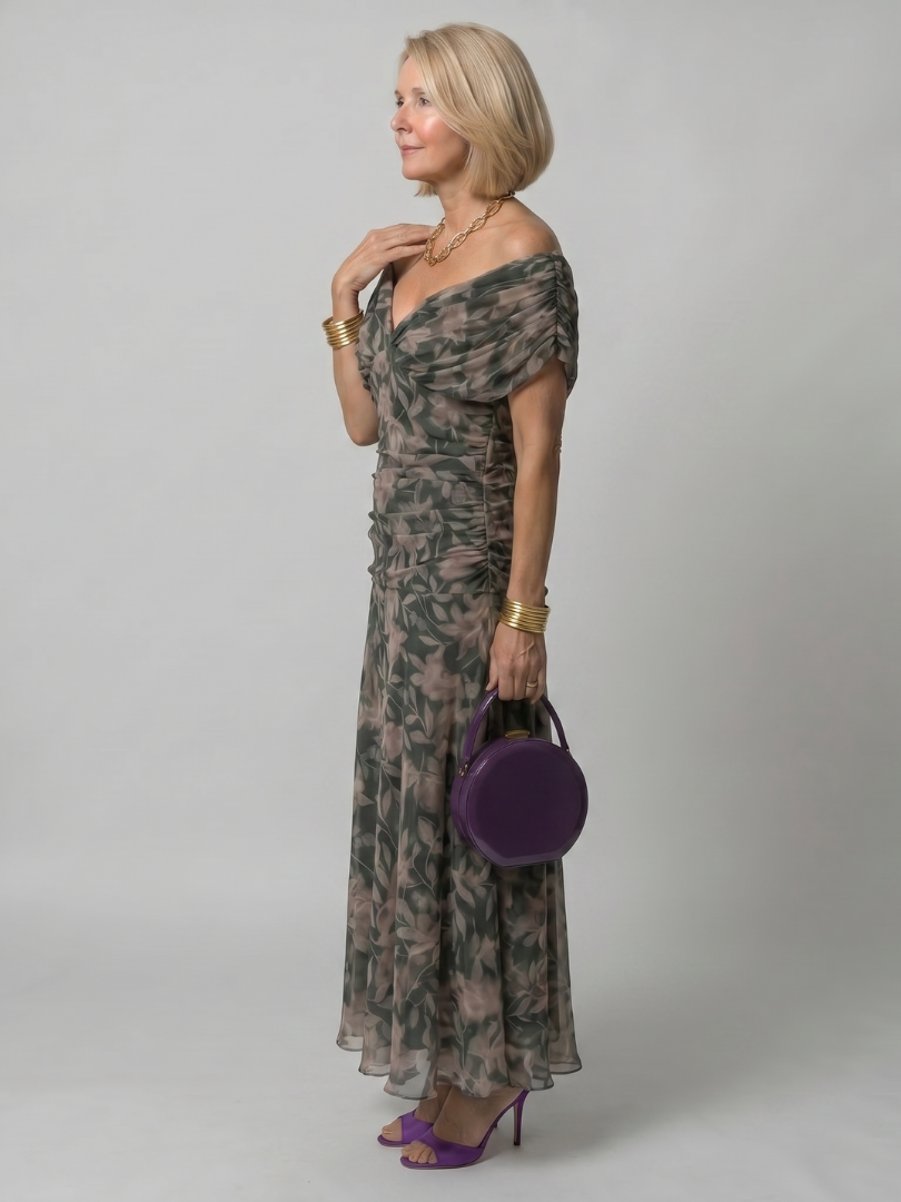 Carmen Flow Dress | Off Shoulder, Midi Length Summer Wedding Guest Dress 5