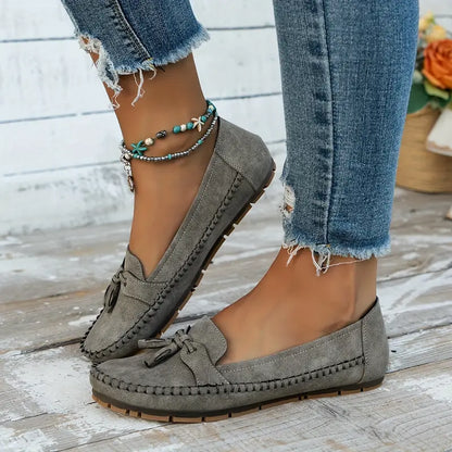 Women's Faux Suede Moccasin Flats with Tassel Detail