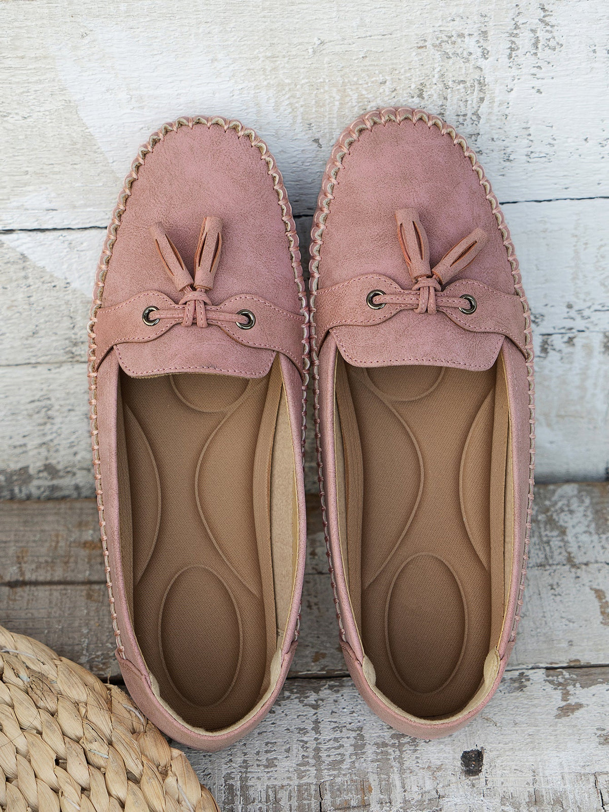 Women's Faux Suede Moccasin Flats with Tassel Detail