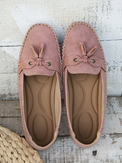 Women's Faux Suede Moccasin Flats with Tassel Detail
