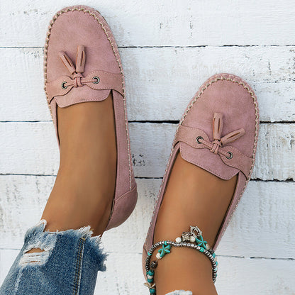 Women's Faux Suede Moccasin Flats with Tassel Detail
