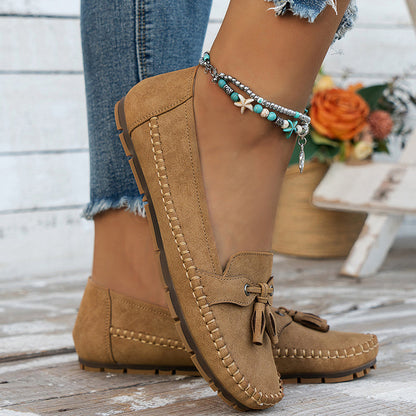 Women's Faux Suede Moccasin Flats with Tassel Detail