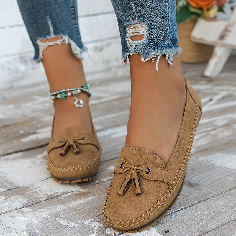 Women's Faux Suede Moccasin Flats with Tassel Detail