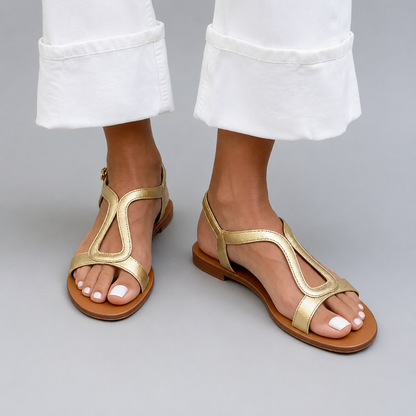 Women's T-Strap Sandals – Flat, Buckle Closure