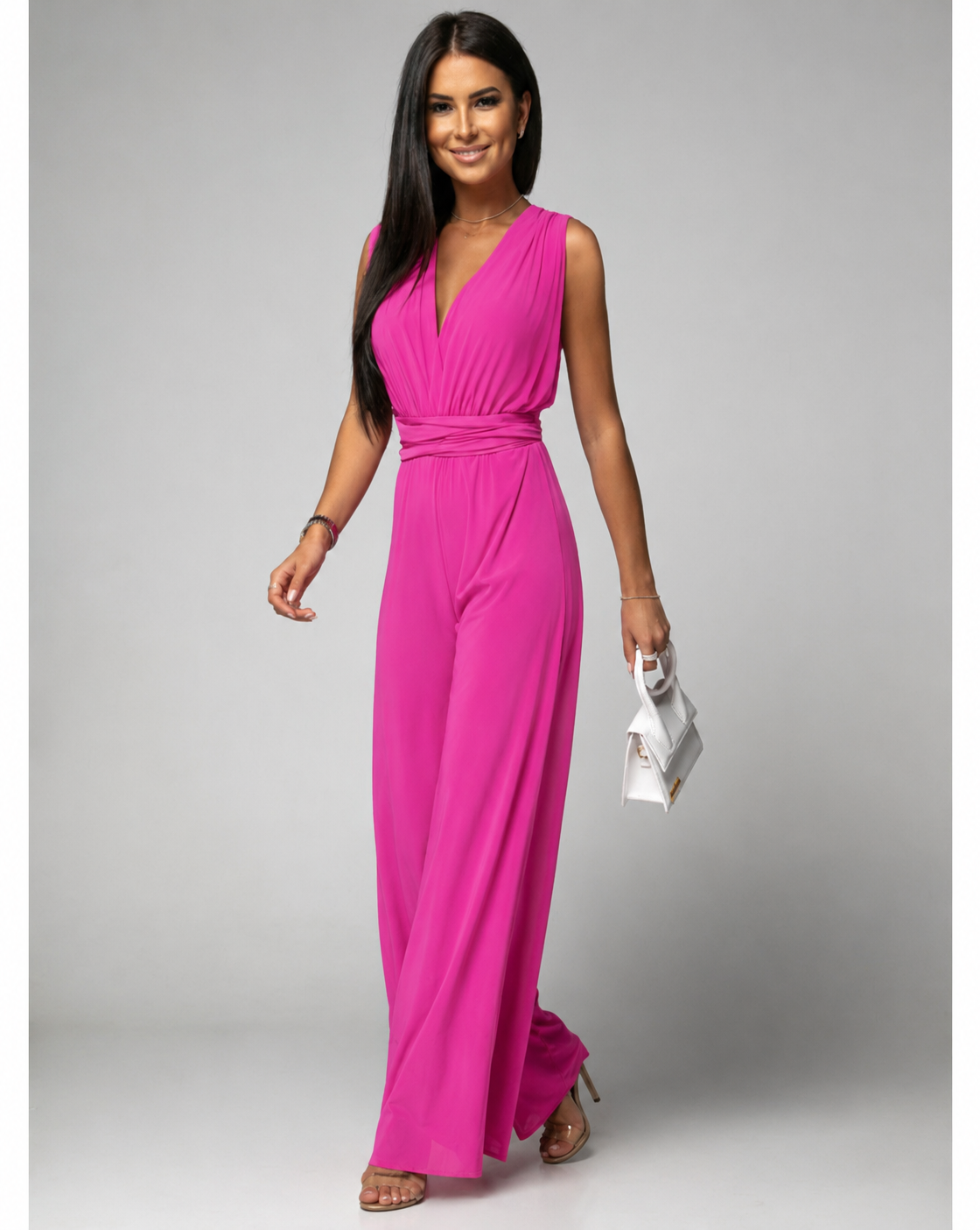 Women's Sleeveless Wide Leg Jumpsuit with V Neck
