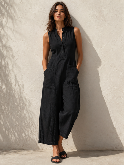 Women's Sleeveless Wide-Leg Jumpsuit with Pockets