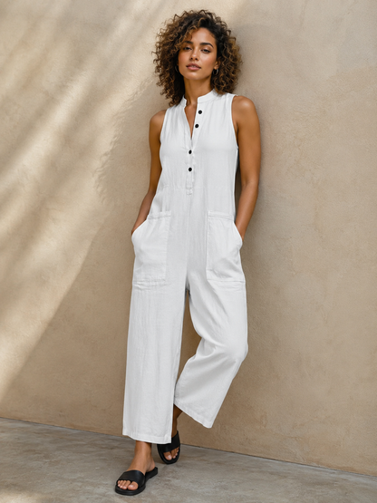 Women's Sleeveless Wide-Leg Jumpsuit with Pockets