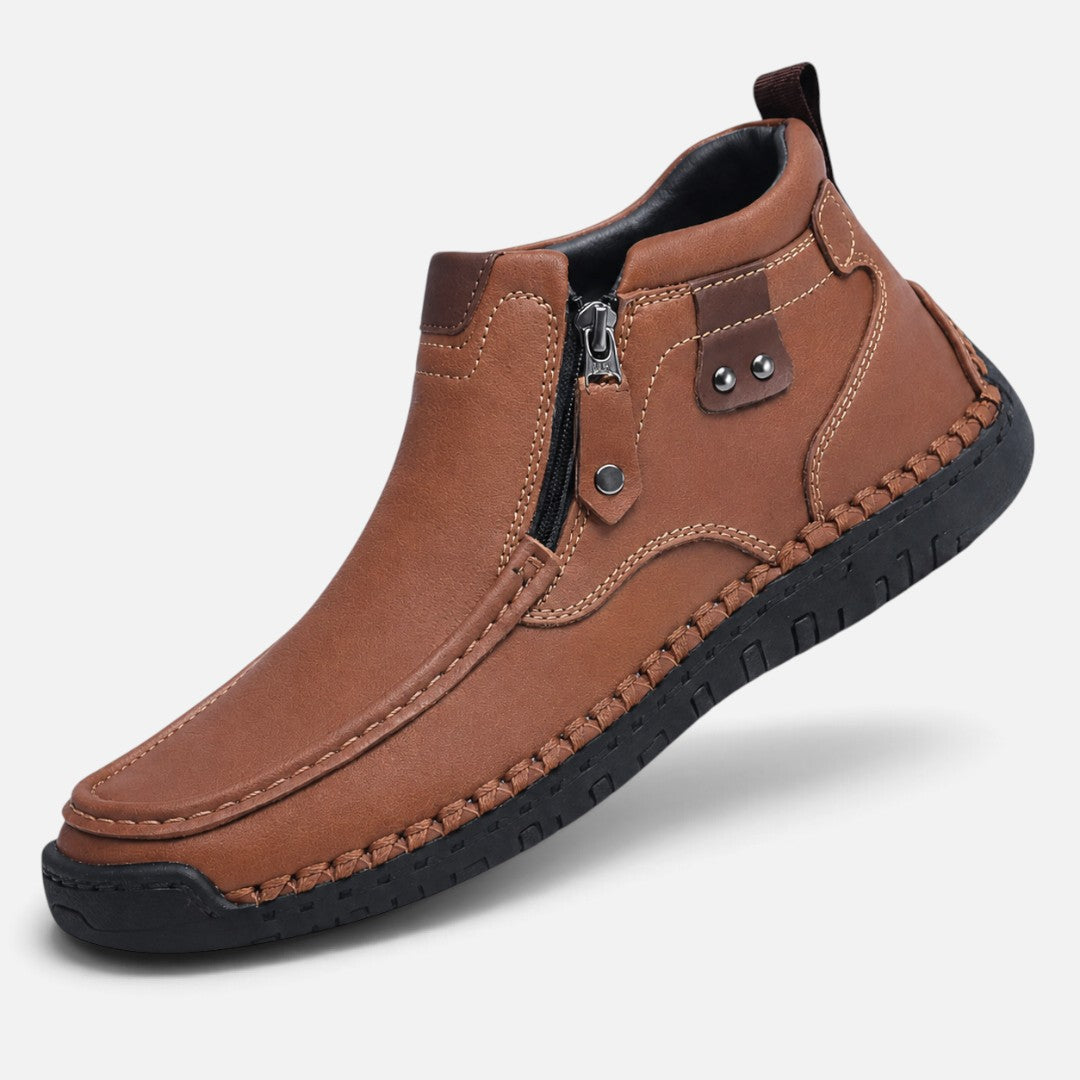 Men's Orthopedic Leather Ankle Boots | Side Zip Moccasin Stitch
