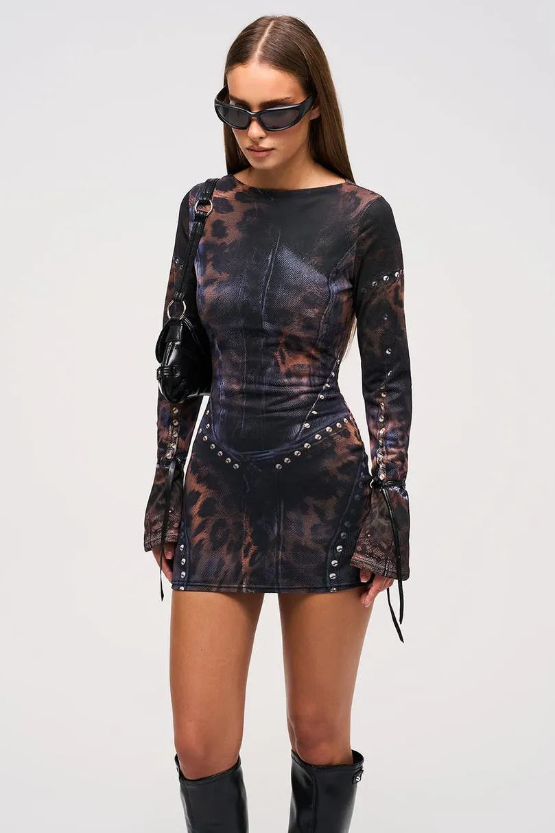 Criselda Women's Dress | Leopard Print, Sheer Mesh, Body-Hugging Fit 1