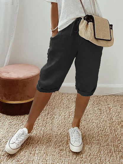 Women's Cropped Capri Pants with Drawstring Waist