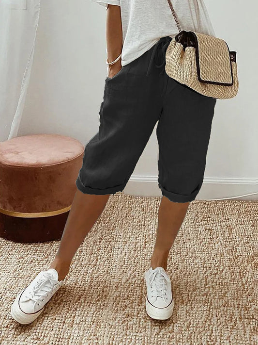 Women's Cropped Capri Pants with Drawstring Waist