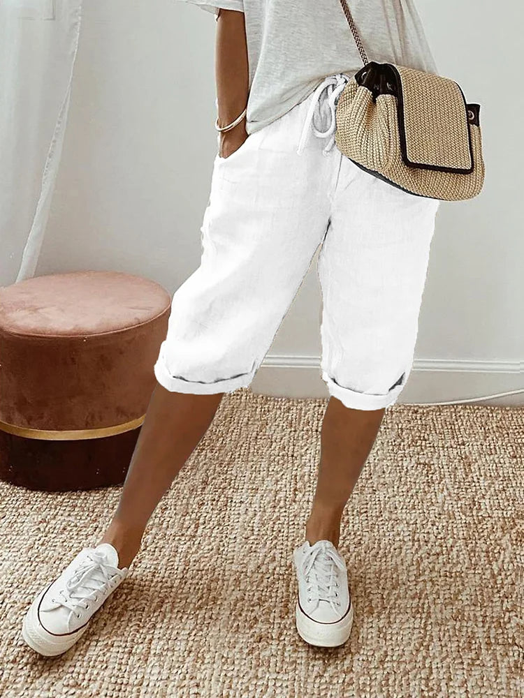 Women's Cropped Capri Pants with Drawstring Waist