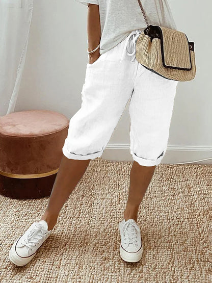 Women's Cropped Capri Pants with Drawstring Waist