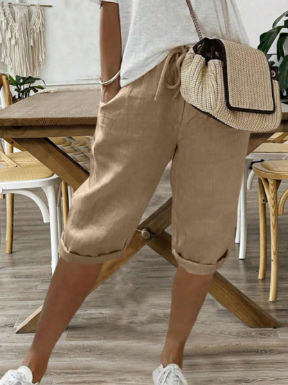 Women's Cropped Capri Pants with Drawstring Waist