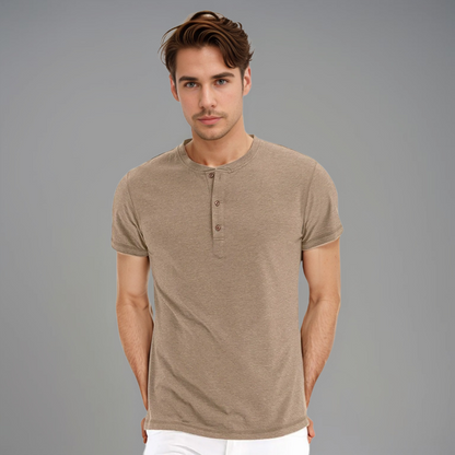 Men's Short Sleeve Henley T-Shirt with Buttons