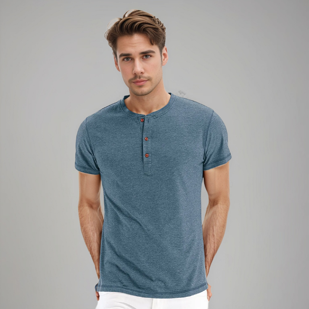 Men's Short Sleeve Henley T-Shirt with Buttons