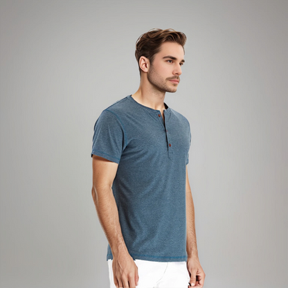 Men's Short Sleeve Henley T-Shirt with Buttons