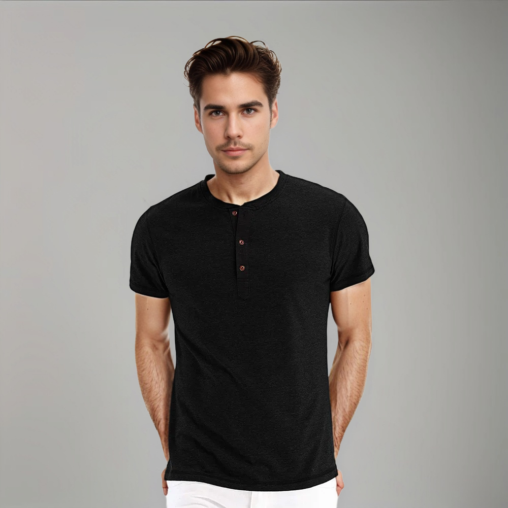 Men's Short Sleeve Henley T-Shirt with Buttons
