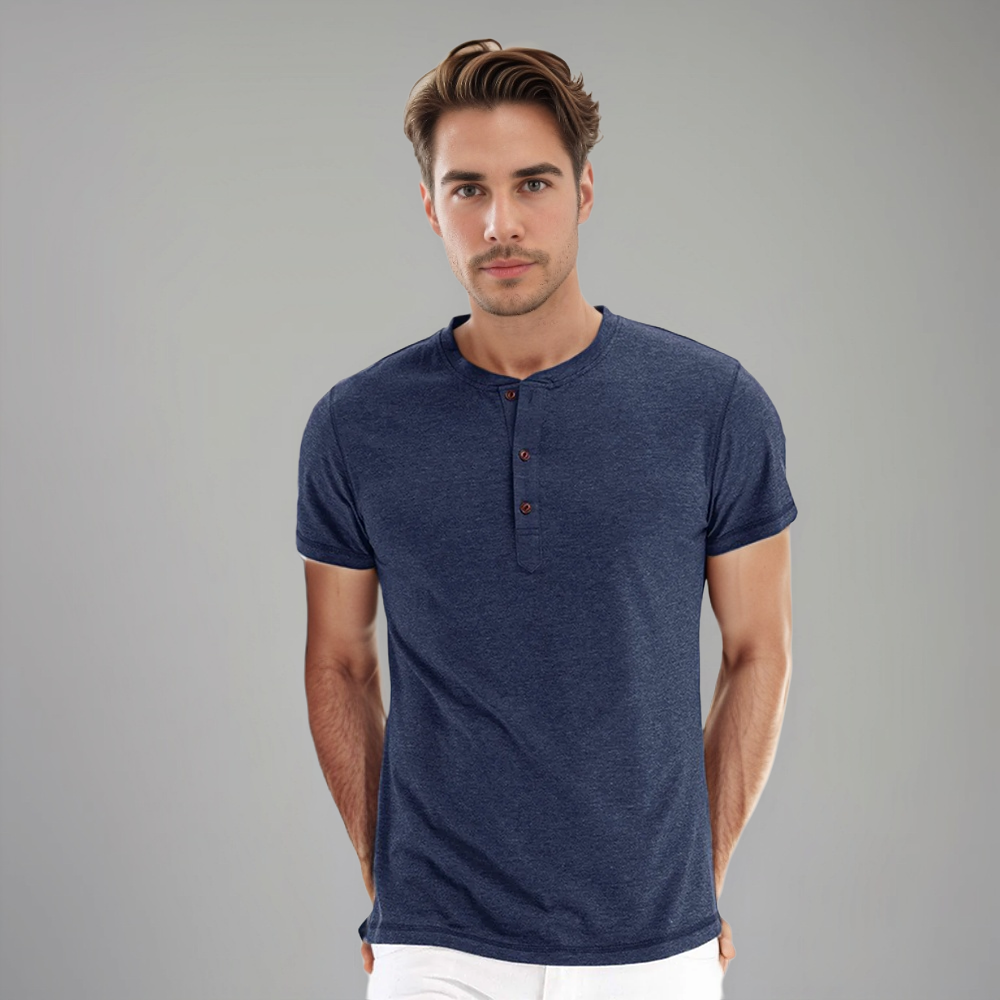 Men's Short Sleeve Henley T-Shirt with Buttons