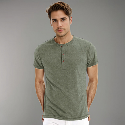 Men's Short Sleeve Henley T-Shirt with Buttons