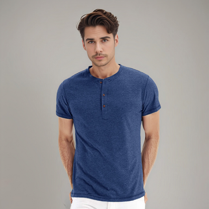 Men's Short Sleeve Henley T-Shirt with Buttons