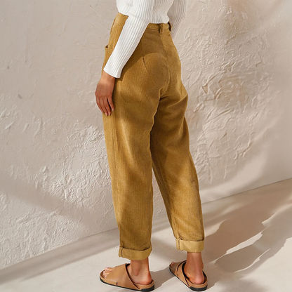 Women's High Waist Corduroy Pants with Front Pleats