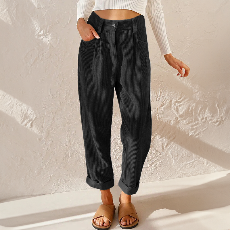 Women's High Waist Corduroy Pants with Front Pleats