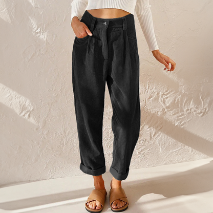 Women's High Waist Corduroy Pants with Front Pleats