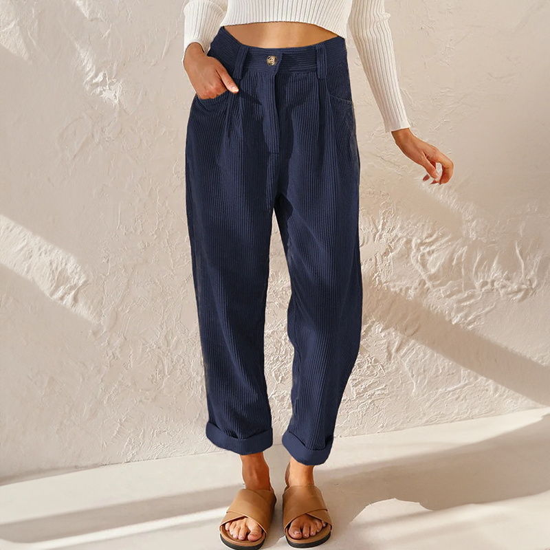 Women's High Waist Corduroy Pants with Front Pleats