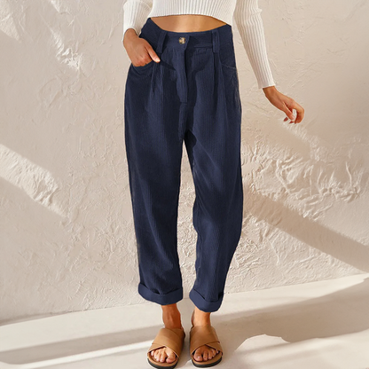 Women's High Waist Corduroy Pants with Front Pleats